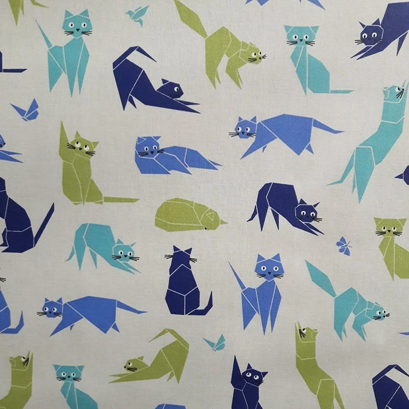 Baumwolle Stofflängen Katzen blau