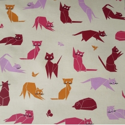 Cotton fabric Cats pink
