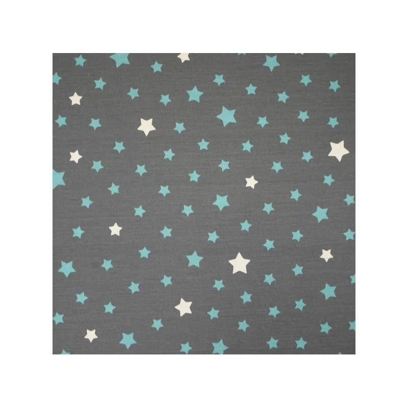 Tessuto di cotone stella Grigia Turchese - Fleur de Soleil