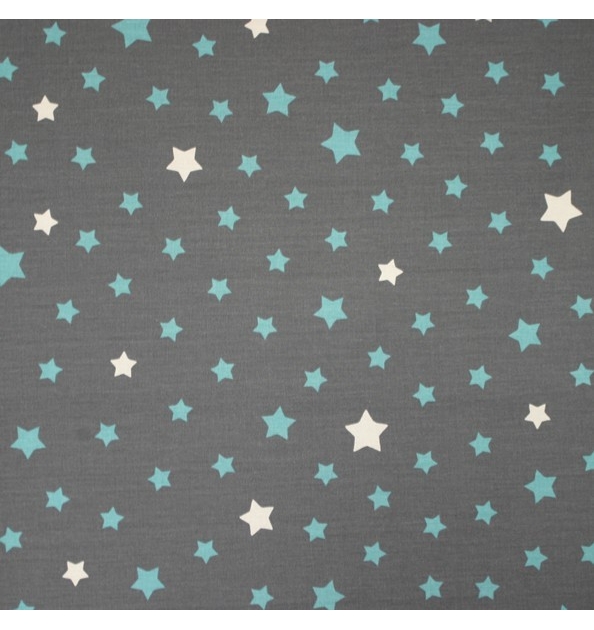 Tessuto di cotone stella Grigia Turchese - Fleur de Soleil