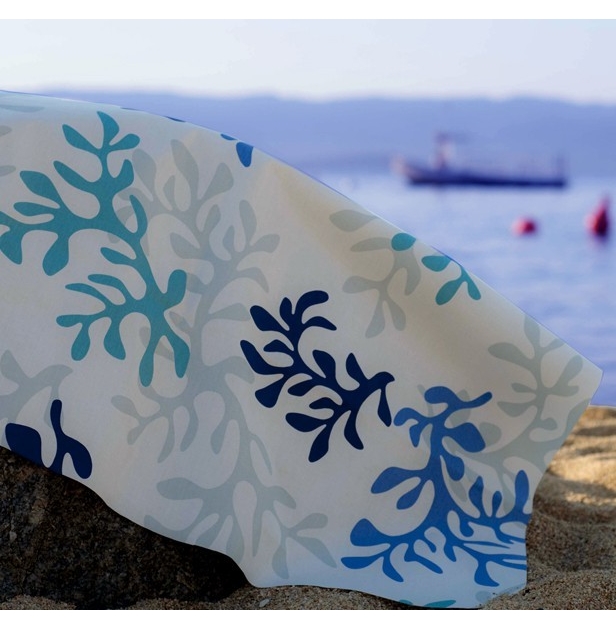 Tissu en coton Corail bleu