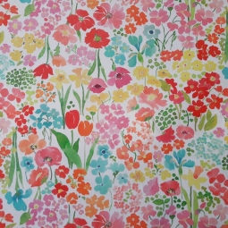 Tissu en coton enduit Jardin fleuri corail