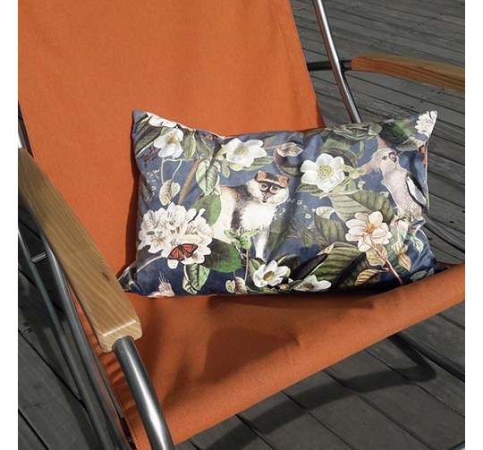Coussin velours singe et perroquets