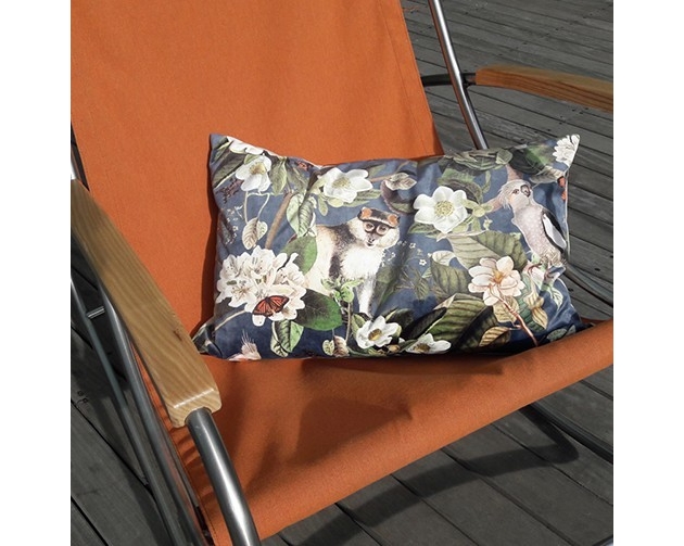 Coussin velours singe et perroquets