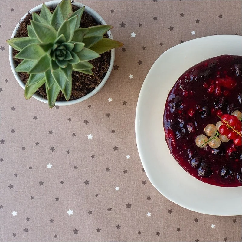 fleur de soleil oeko tex  COTTON TABLECLOTH STARS TAUPE/TAUPE Fleur de Soleil