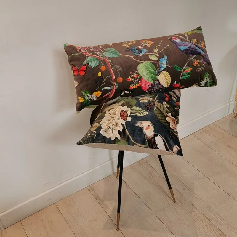 Natural Birds velvet cushion