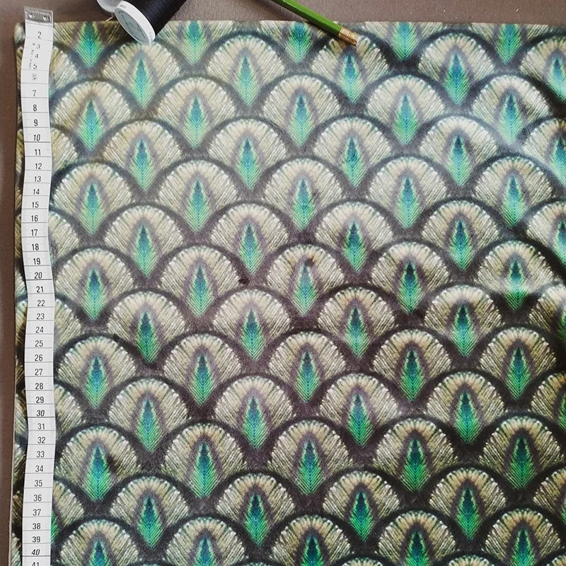 Tessuto in velluto con piume verdi - Fleur de Soleil