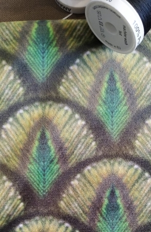 Tessuto in velluto con piume verdi - Fleur de Soleil