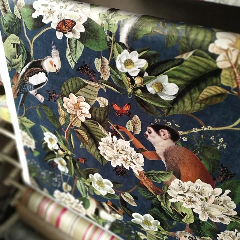 Tessuto in velluto blu di scimmia - Fleur de Soleil