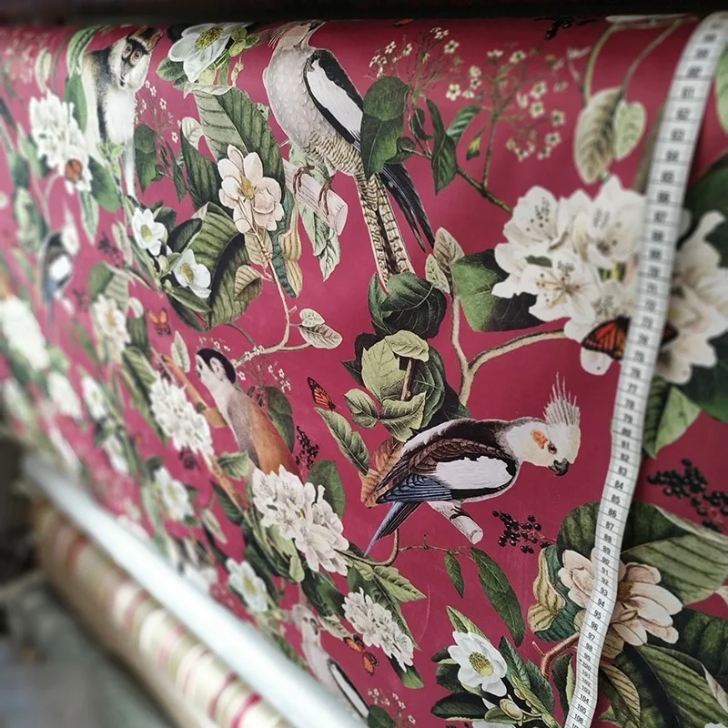 Tissus en velours singe perroquets bleu marine