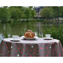 COATED TABLECLOTH STARS GREY/PINK Fleur de Soleil