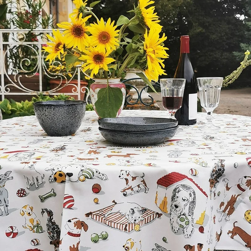 Tovaglia Cani antimacchia rotonda o ovale - Fleur de Soleil
