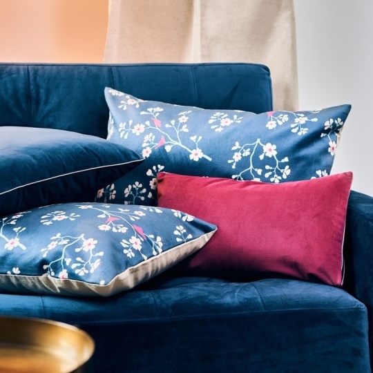 Coussin velours Cerisier Pétrole