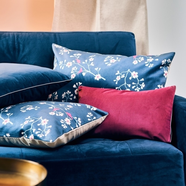 Coussin velours Cerisier Pétrole