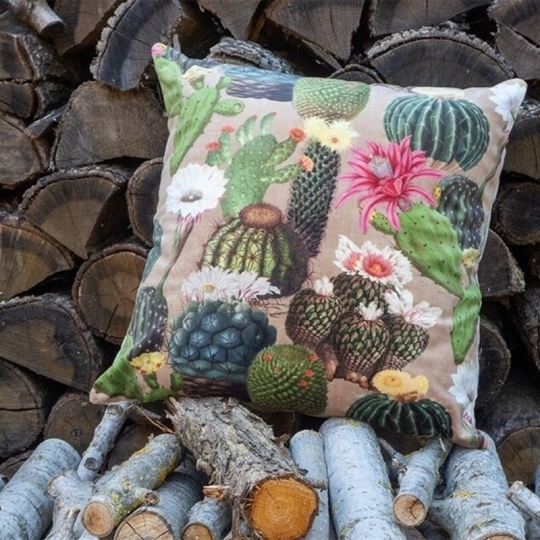 Coussin velours singe et perroquets