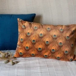 Cuscino in velluto di piuma di pavone arancione
