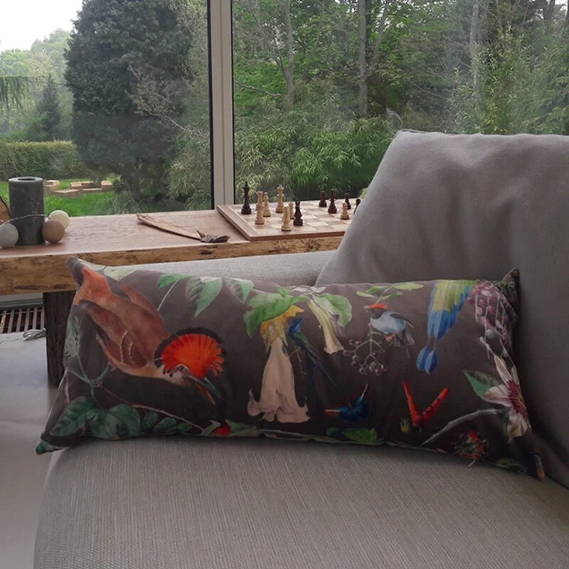 Natural Birds velvet cushion