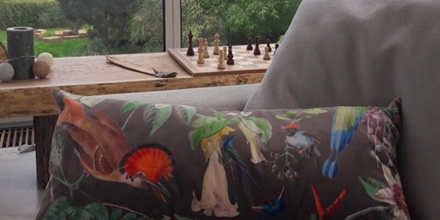 Natural Birds velvet cushion