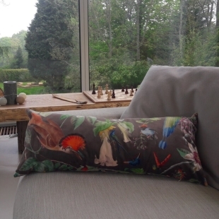 Coussin velours oiseaux nature