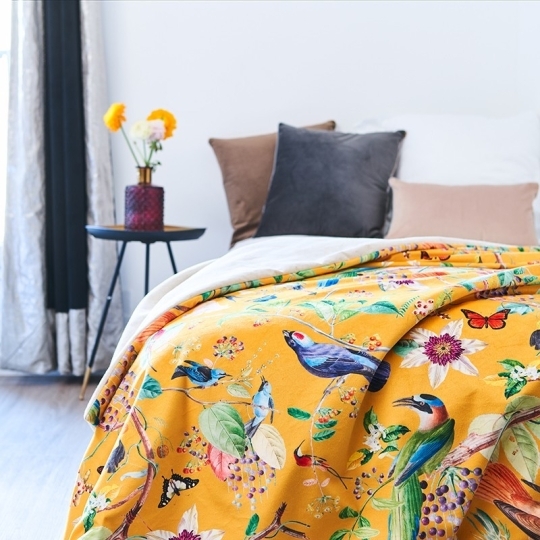 Plaid Velours Oiseaux Jaunes