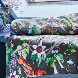 Plaid velours Oiseaux Taupe