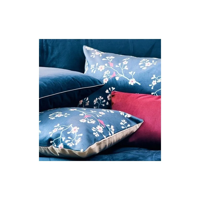Coussin velours Cerisier Pétrole