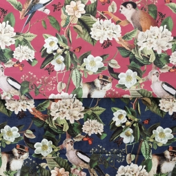 Coussin velours singe et perroquets