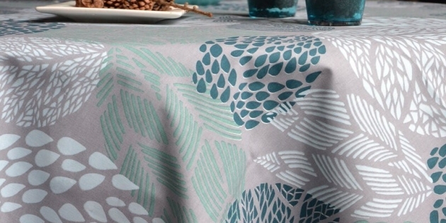  Nappe enduite Feuilles turquoise gris Fleur de Soleil