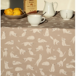 WIPE CLEAN TABLECLOTH TAUPE CATS Fleur de Soleil