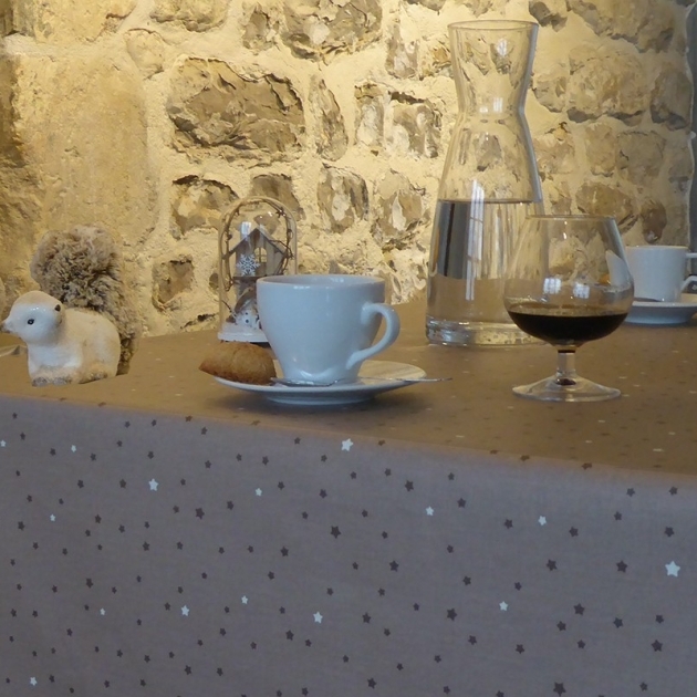 Tissu en coton Etoile taupe/taupe