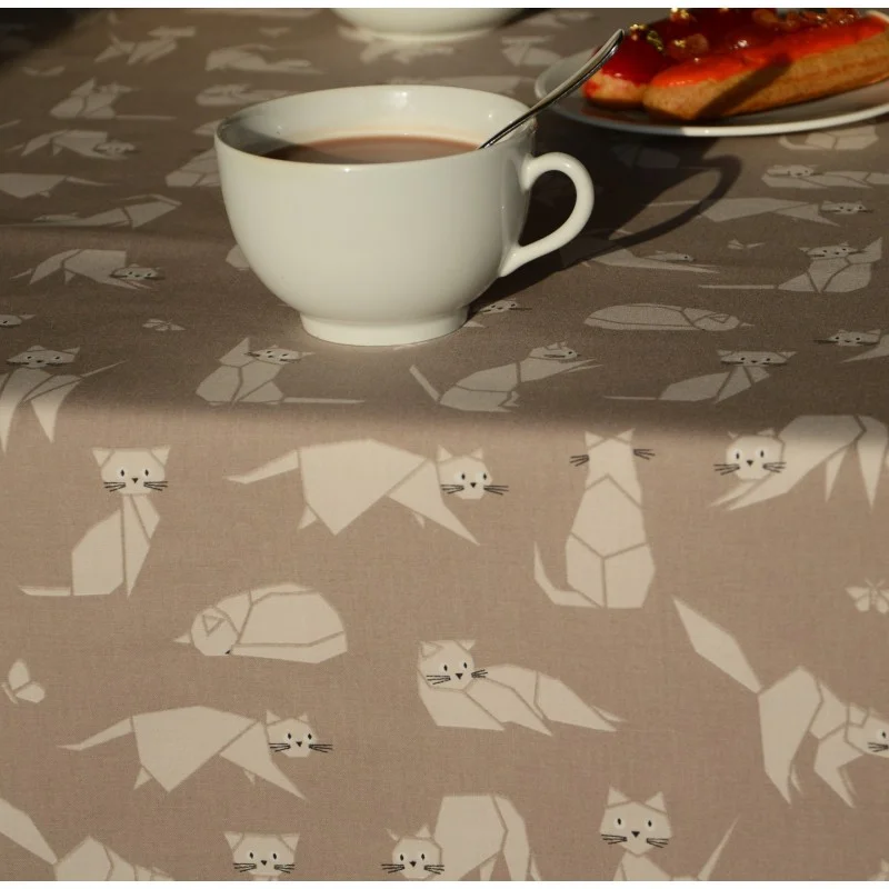 Nappe coton Chats taupe