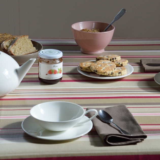 WIPE CLEAN TABLECLOTH STRIPES TAUPE