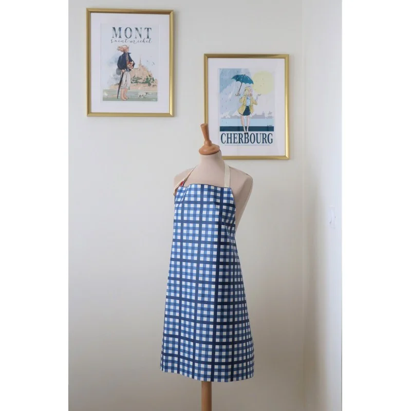 Cooking Apron Gingham blue Stain-resistant Waterproof Fleur de Soleil
