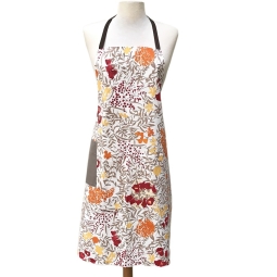 Tablier de cuisine en coton enduit Mimosa rouge avec poche taupe