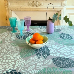  Nappe enduite Feuilles turquoise gris Fleur de Soleil