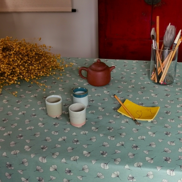 Wipe clean tablecloth Green Ginkgo