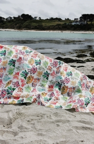 Wipe clean tablecloth Round or oval ikat chocolate