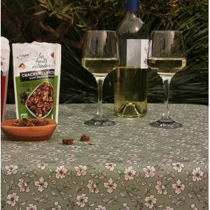 nappe coton enduit ronde fleurs vertes