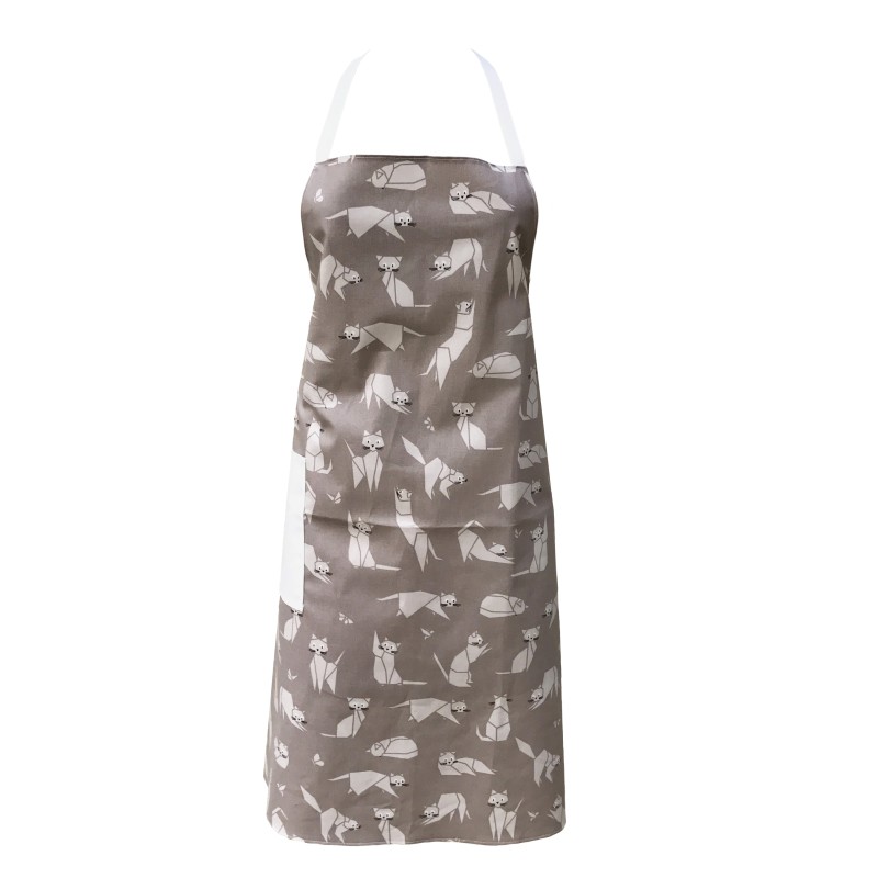 Tablier Chats taupe avec une poche blanche Fleur de Soleil