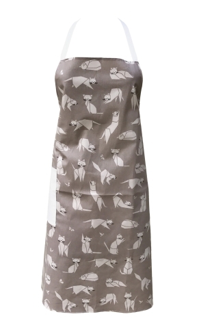 Tablier Chats taupe avec une poche blanche Fleur de Soleil