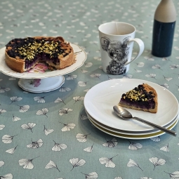 Tovaglia floreale rontonda Ginkgo verde in cotone