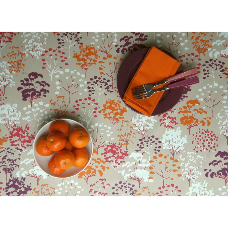 4 Serviettes de table Arbres orange/fuschia