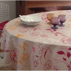 Wachstuch Tischdecken Rund oder Oval Kamelie Orange - Fleur de Soleil