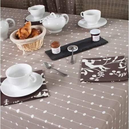 WIPEABLE COATED TABLECLOTH PEARLS TAUPE Fleur de Soleil