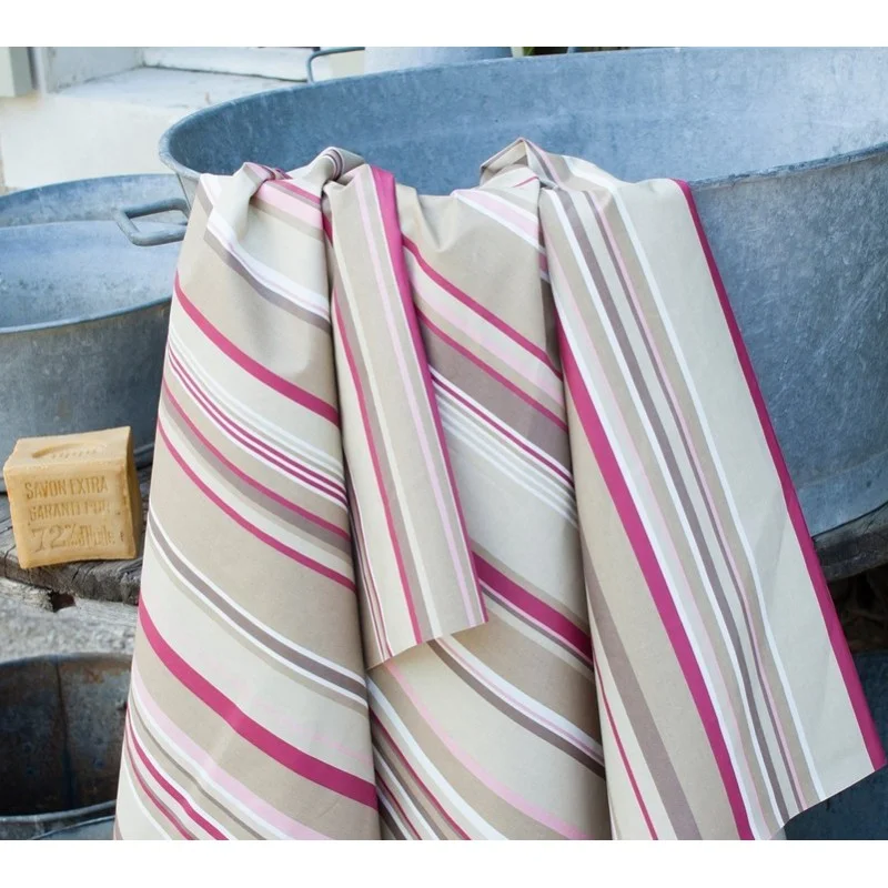 WIPE CLEAN TABLECLOTH STRIPES TAUPE Fleur de Soleil