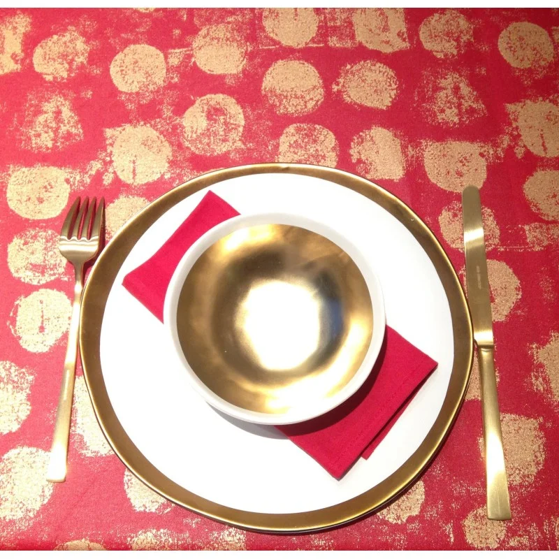 Tischdecke abwaschbar Rund oder Oval Flecken Rot/ Gold - Fleur de Soleil