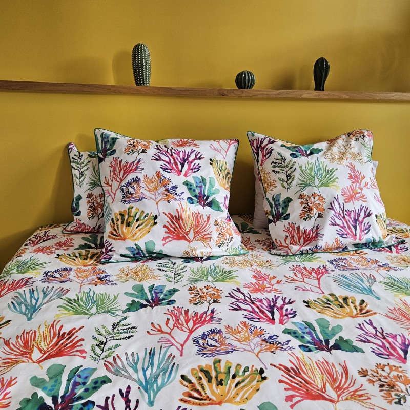 Housse de couette et taies d'oreillers assorties Algues Marines