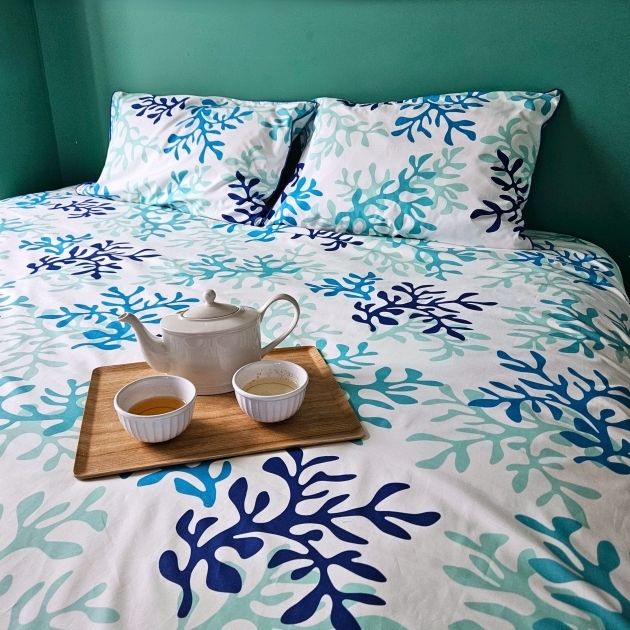 Housse de couette bord de mer Corail Bleu