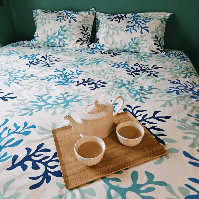 Housse de couette bord de mer Corail bleu