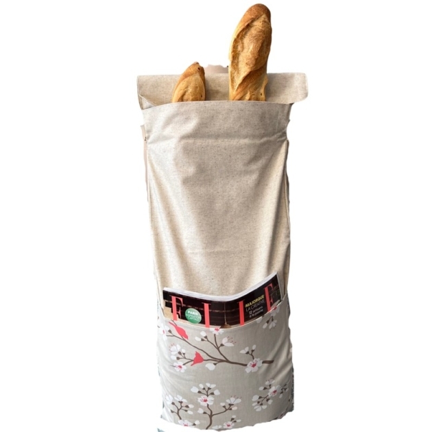 Leinen Brotbeutel Kirschbaum taupe koralle